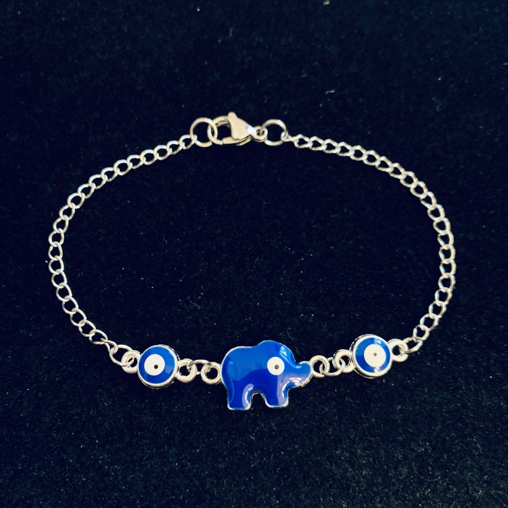 Blue Elephant Evil Eye chain bracelet or anklet - Picture 4 of 5
